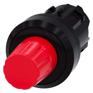 tlačítko stop, 22 mm, kulatý, plast, červená, stis
