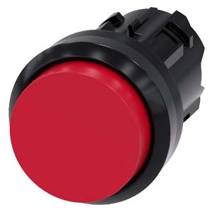 tlačítko, 22 mm, kulaté, plast, červené, stiskací 