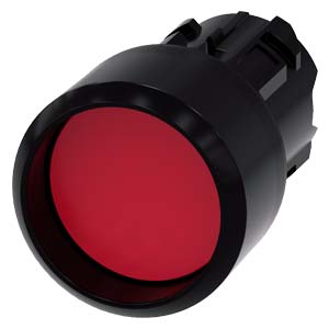 tlačítko, 22 mm, kulaté, plast, červené, čelní kro