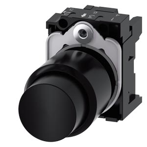 tlačítko, 22 mm, kulaté, plast, černá barva, stisk