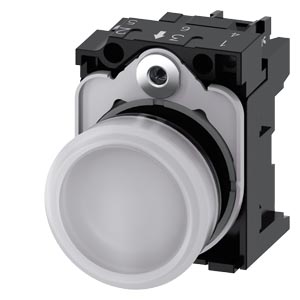 Signálka 22 mm, kulatá, plast, bílá, čočka, hladká