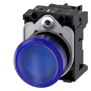 Signálka 22 mm, kulatá, plast, modrá, čočka, hladk