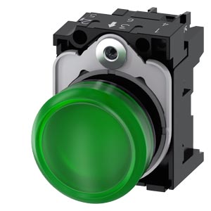 Signálka 22 mm, kulatá, plast, zelená, čočka, hlad