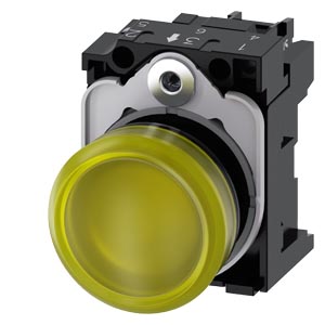 Signálka 22 mm, kulatá, plast, žlutá barva, čočka,