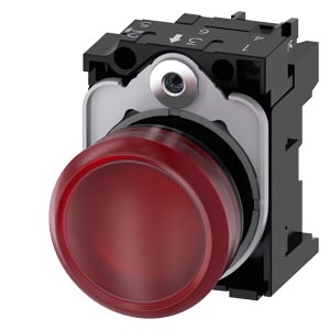 Signálka 22 mm, kulatá, plast, červená, čočka, hla