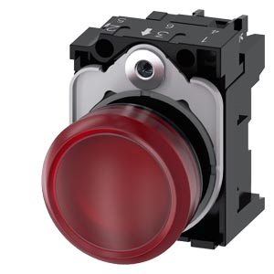 signálka 22 mm, kulatá, plast, červená, čočka, hla