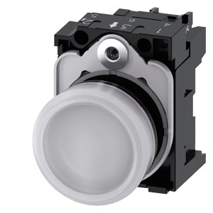Signálka 22 mm, kulatá, plast, bílá, čočka, hladká
