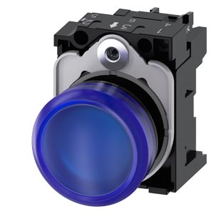 signálka 22 mm, kulatá, plast, modrá, čočka, hladk