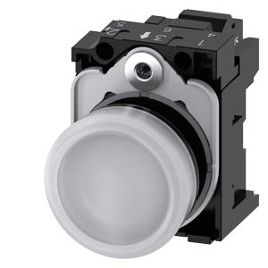 signálka 22 mm, kulatá, plast, bílá, čočka, hladká