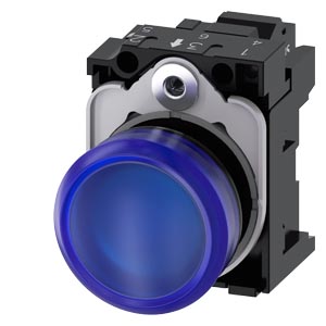 signálka 22 mm, kulatá, plast, modrá, čočka, hladk