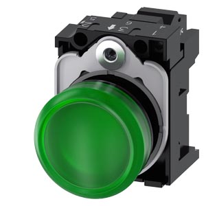 signálka 22 mm, kulatá, plast, zelená, čočka, hlad