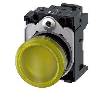 signálka 22 mm, kulatá, plast, žlutá barva, čočka,