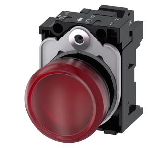 signálka 22 mm, kulatá, plast, červená, čočka, hla