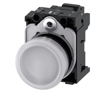 signálka 22 mm, kulatá, plast, bílá, čočka, hladká