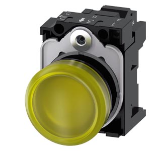 signálka 22 mm, kulatá, plast, žlutá barva, čočka,