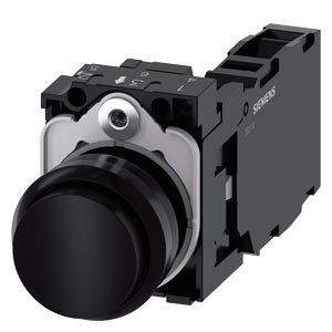 tlačítko, 22 mm, kulaté, plast, černá, stiskací kn