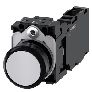 tlačítko, 22 mm, kulaté, plast, šedá, stiskací kno