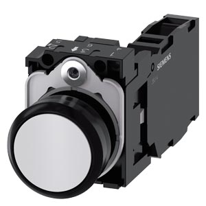 tlačítko, 22 mm, kulaté, plast, bílá, stiskací kno