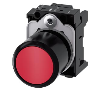 tlačítko, 22 mm, kulaté, plast, červené, stiskací 