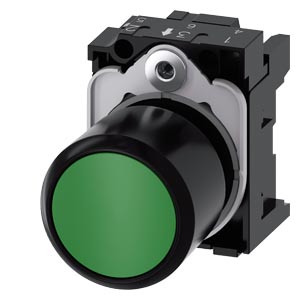 tlačítko, 22 mm, kulaté, plast, zelené, stiskací k