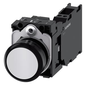 tlačítko, 22 mm, kulaté, plast, bílá, stiskací kno