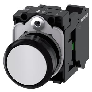 tlačítko, 22 mm, kulaté, plast, bílá, stiskací kno
