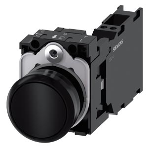 tlačítko, 22 mm, kulaté, plast, černá, stiskací kn