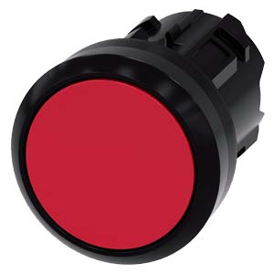 Tlačítko, 22 mm, kulaté, plast, červené, stiskací 