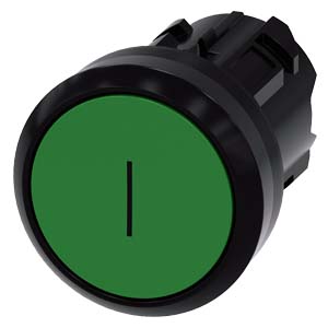 tlačítko, 22 mm, kulaté, plast, zelené, popisek: I