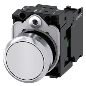 Tlačítko, 22 mm, kulaté, kov, s vysokým leskem, bí